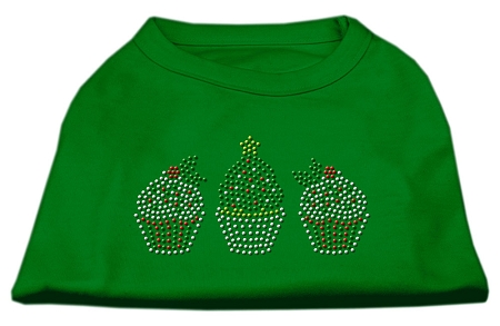 Christmas Cupcakes Rhinestone Shirt Emerald Green Sm